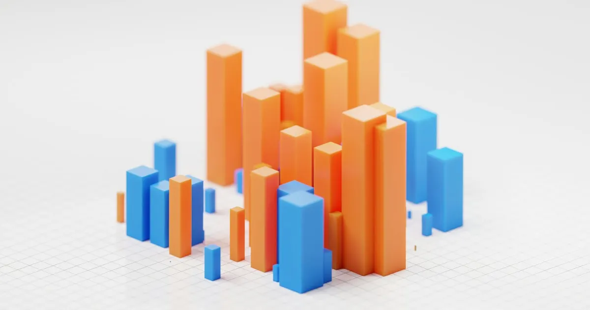 Abstract 3D rendering of orange and blue bar chart columns