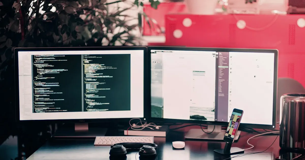 Two computer monitors side by side on a desk