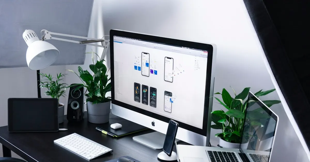 A silver iMac and a MacBook Pro set up side by side on a desk